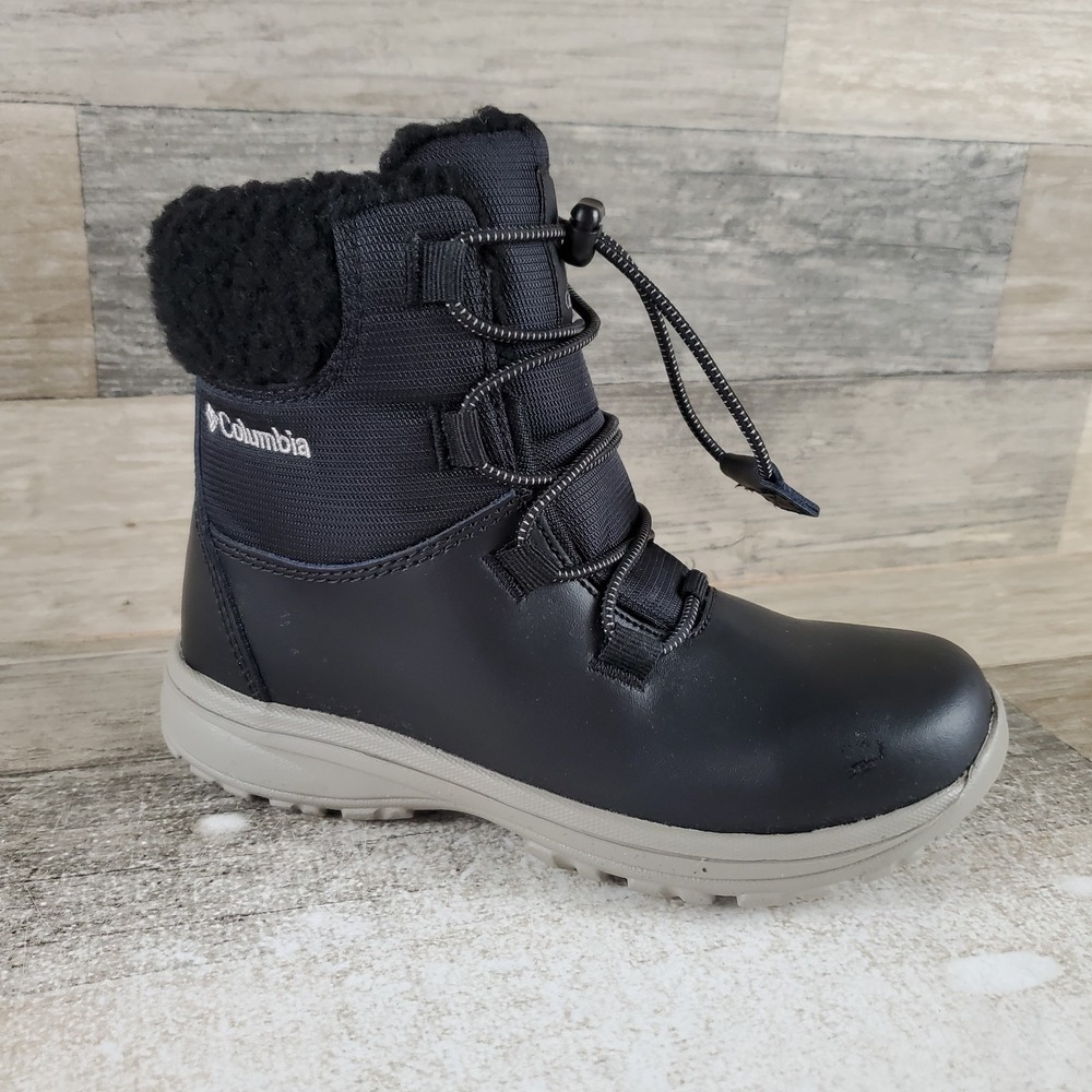Columbia Moritza Boys Boot Sz 1 Black Leather Waterproof Round Toe Bungee Lacing